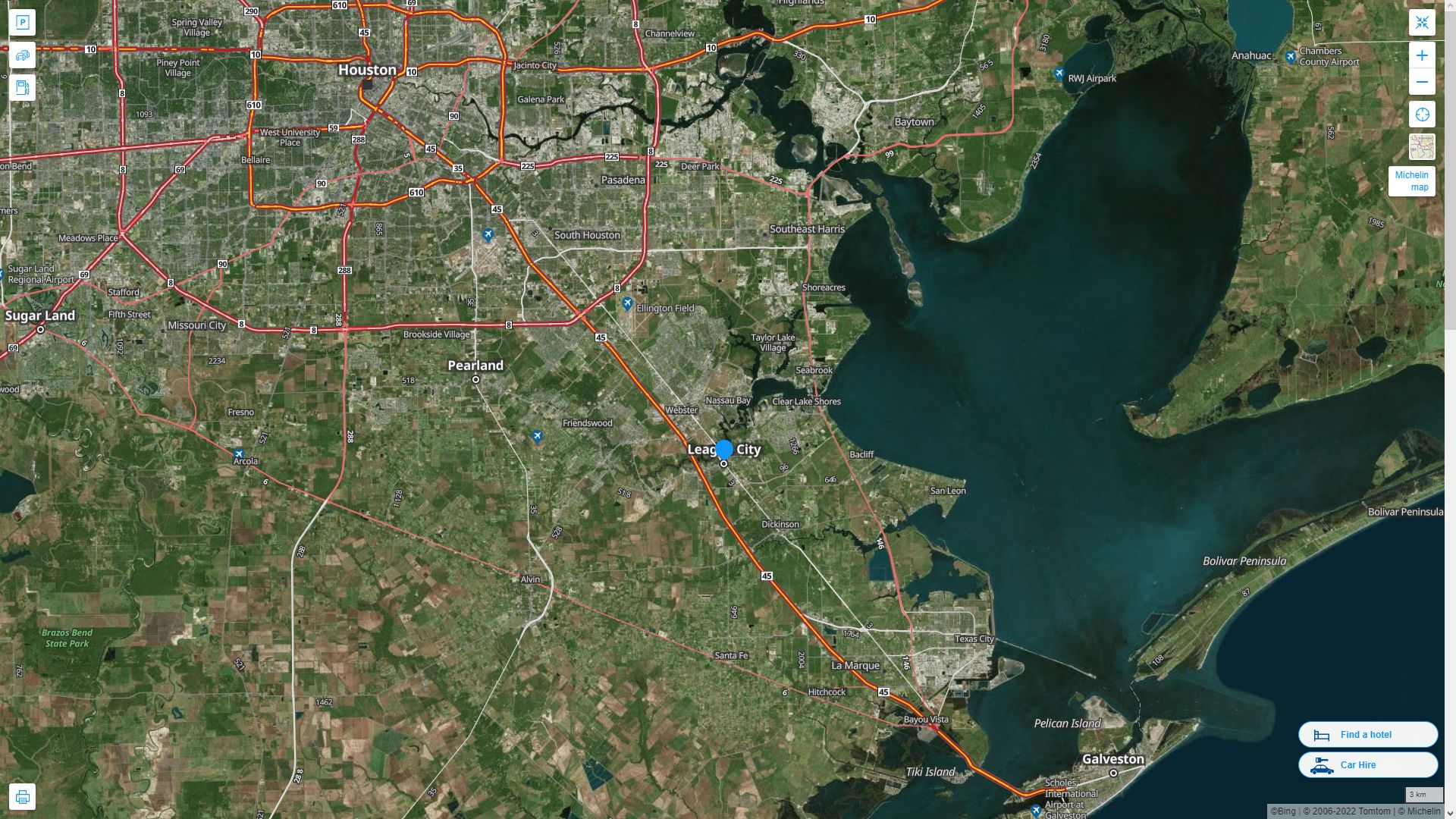 League City Texas Highway and Road Map with Satellite View